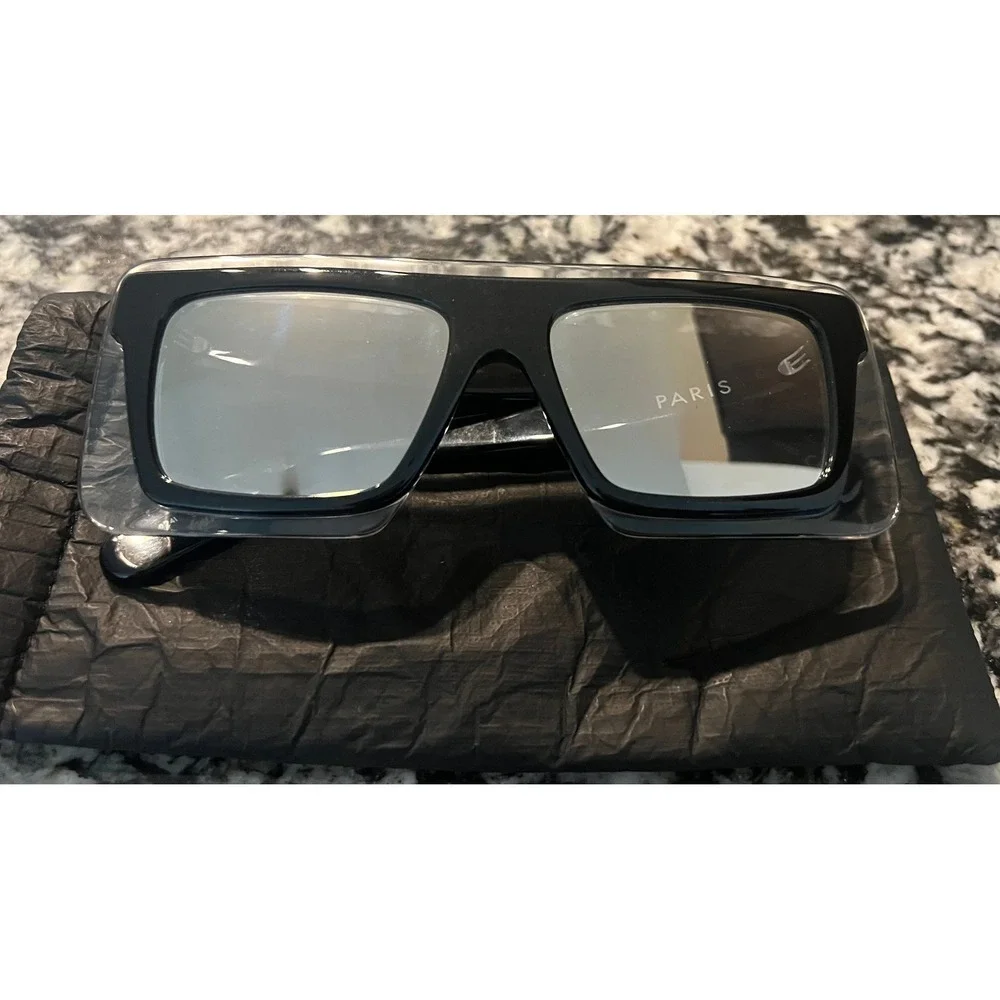 Kenzo Paris Rectangular Sunglasses Black Clear Silver Mirror KZ40024I 01C 53mm